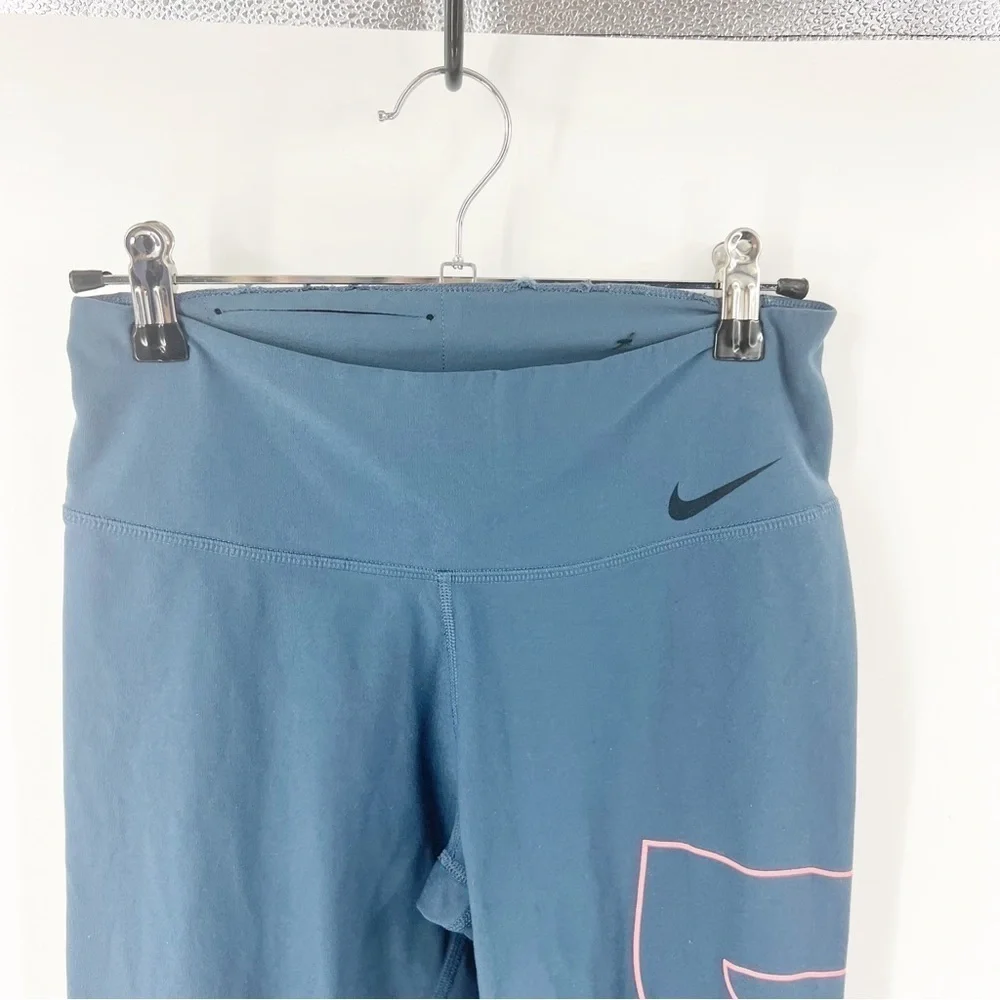 ✅ Nike Women's Size S Dri-Fit Legend Gray Blue Leggings Big Logo Slim Fit 852705